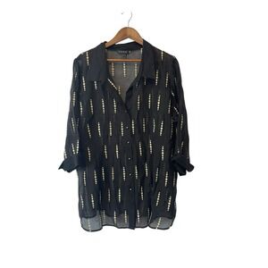 Women's Zozo Sheer Embroidered Black Tunic Top  2X Boho Lagen Oversized Boxy